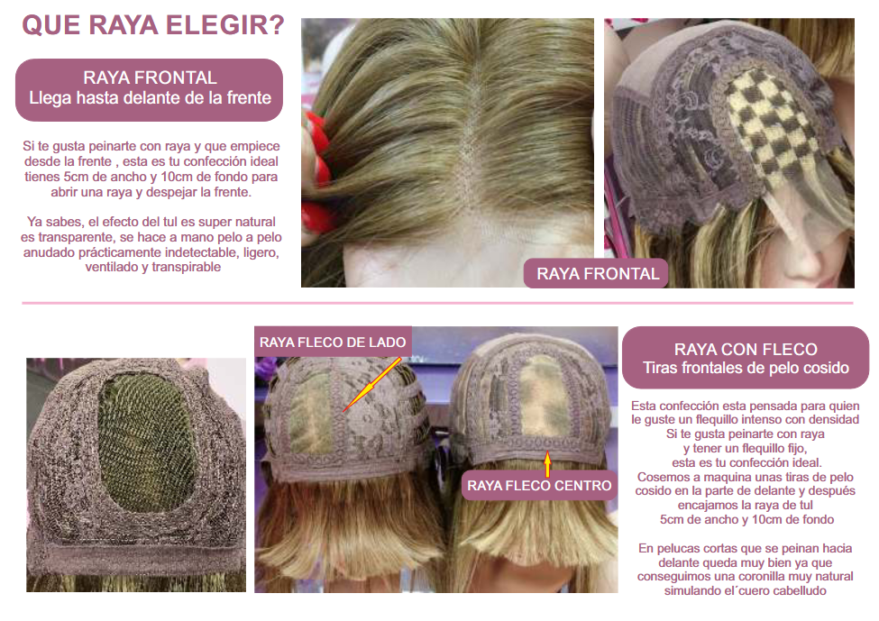 Front parting and fringe parting options in natural wigs