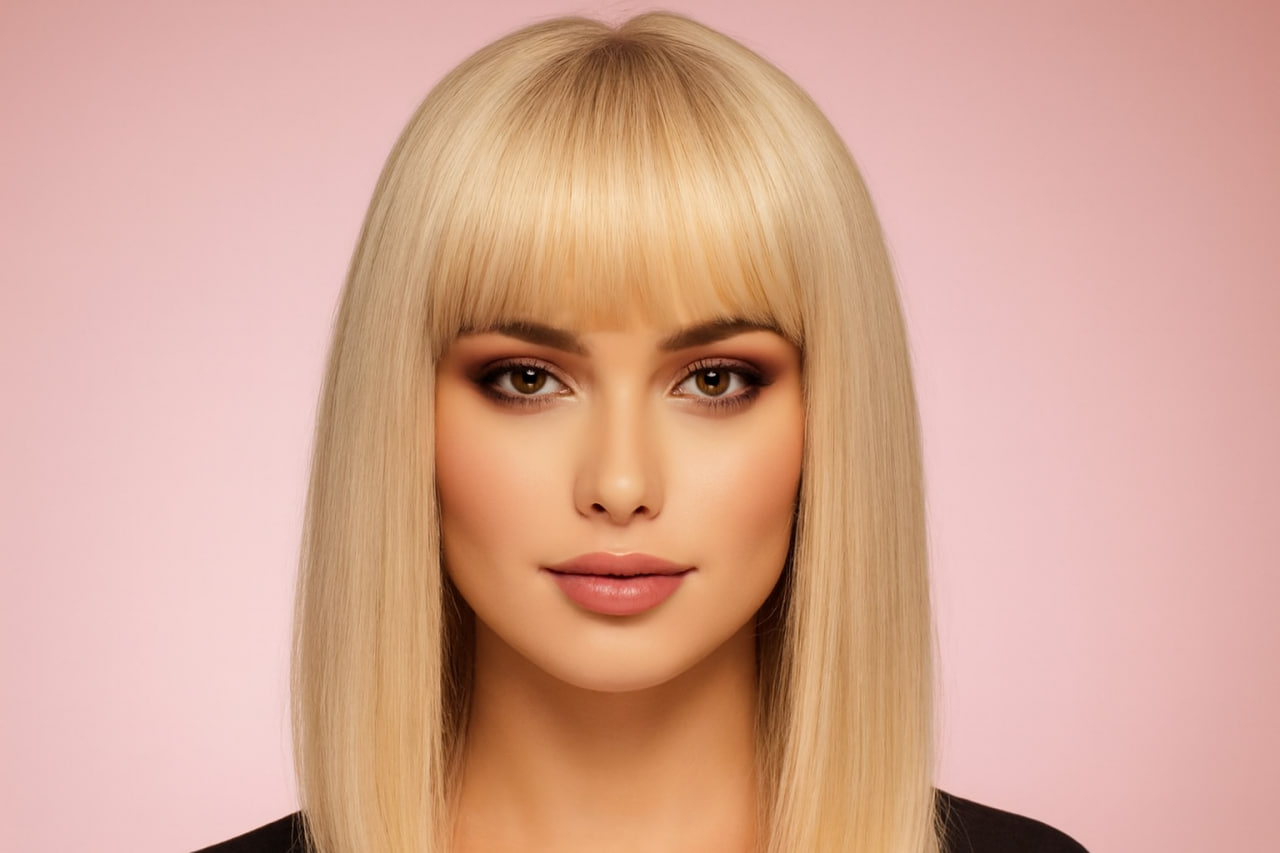 Long blonde natural wig with fringe