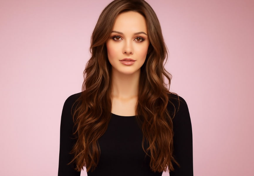 Long dark brown natural wig