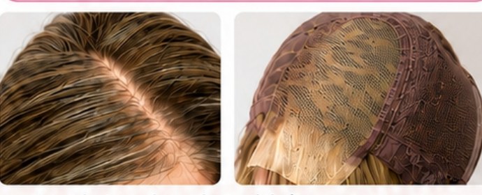 Lace top and hairline detail in a natural wig