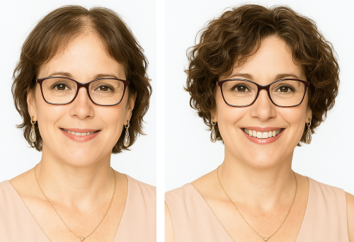 Natural hair topper corto rizado con gafas