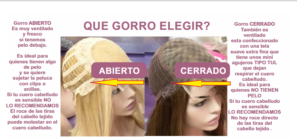 Gorro abierto y gorro cerrado para pelucas naturales