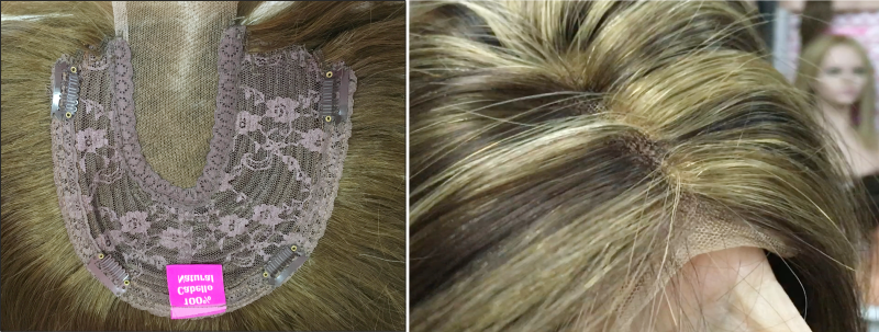 Base frontal con raya de tul y clips para voluminador natural