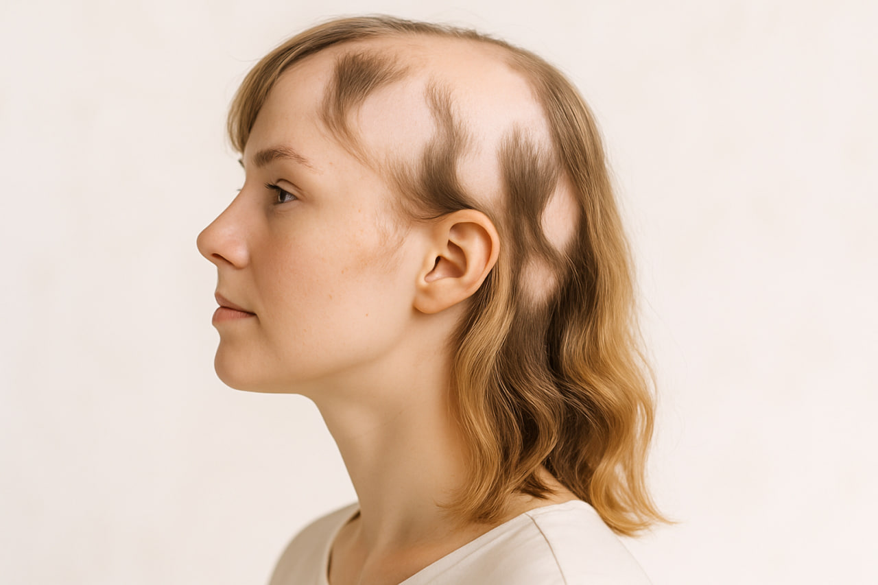 Alopecia areata con perdida de cabello por zonas