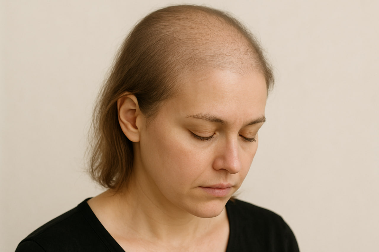 Alopecia difusa y perdida repartida de densidad capilar