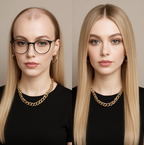 Voluminador natural melena larga rubia con raya central