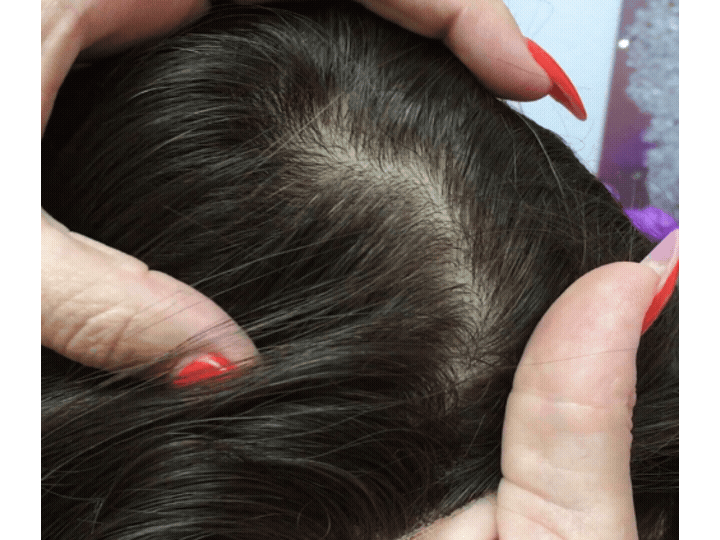 Animacion de tul y raya natural en voluminador de cabello humano